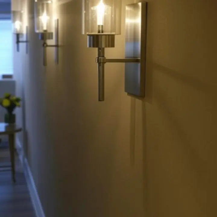 Eleganckie kinkiety ścienne oświetlające korytarz