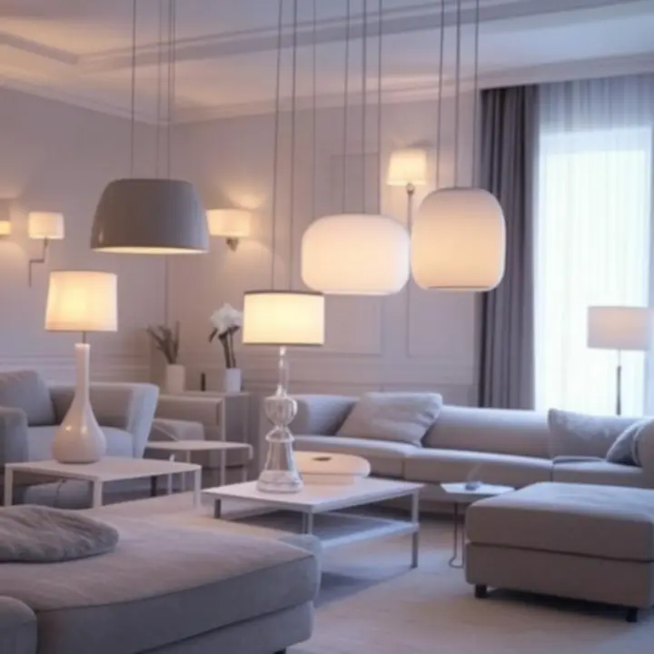 Nowoczesne oświetlenie w eleganckim, jasno urządzonym salonie