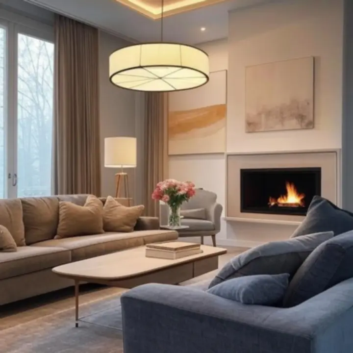 Przytulny salon z wielopoziomowym oświetleniem