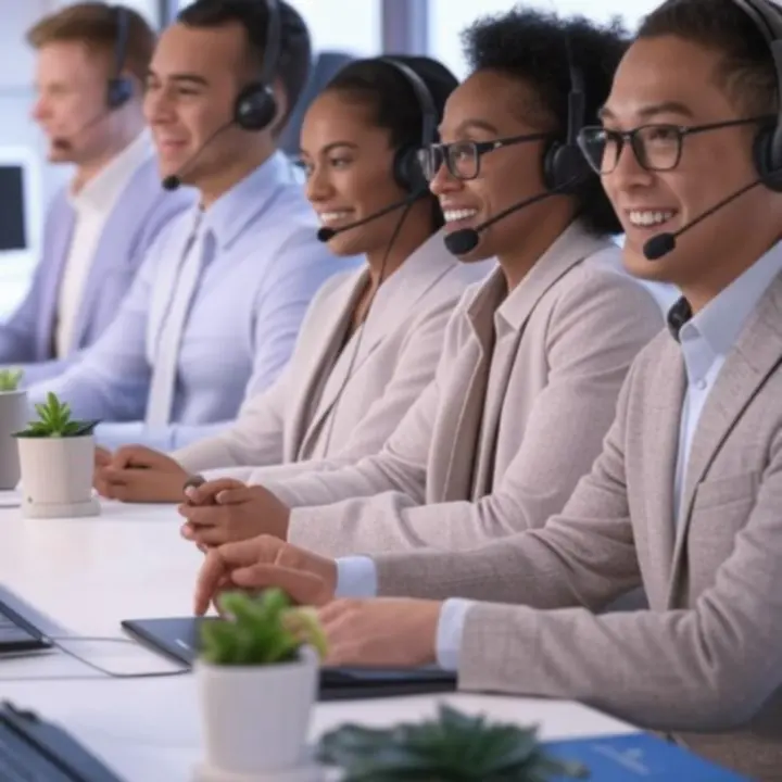 Uśmiechnięty zespół wsparcia Room Lighting Hub gotowy do pomocy klientom