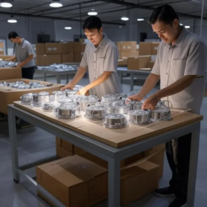 Magazyn Room Lighting Hub z bezpiecznie zapakowanymi kartonami z oświetleniem